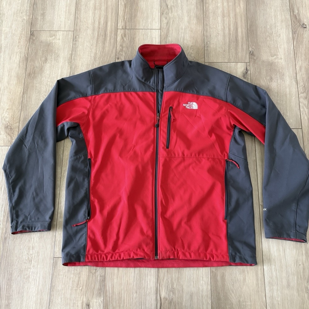 The North Face TNF Apex Softshell Jacket Mens XXL Red Gray Full Zip Outdoor